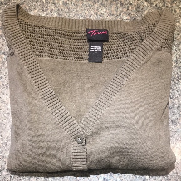 Torrid size 0 olive green button up V neck button up sweater belt loops - Picture 8 of 8